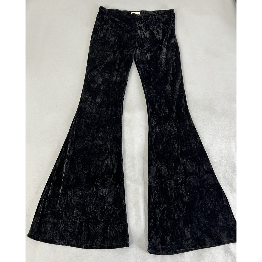 Vintage Cotton Bleu Velvet Black Flare Pants Pull‎ On Sz Large Y2K Made USA